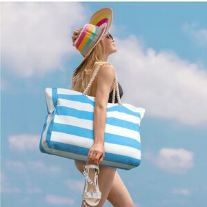 Blue and White Striped Beach Tote